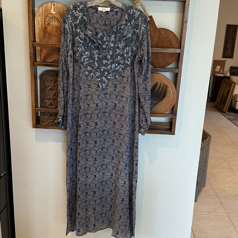 Amaya Silk Embroidered Dillon Maxi Kaftan Dress/ Cover up/ Resort Wear